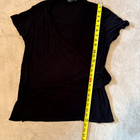 Tiffany & Grey Black Wrap-Style Top – Soft Stretch Short Sleeve Blouse - Picture 2 of 6